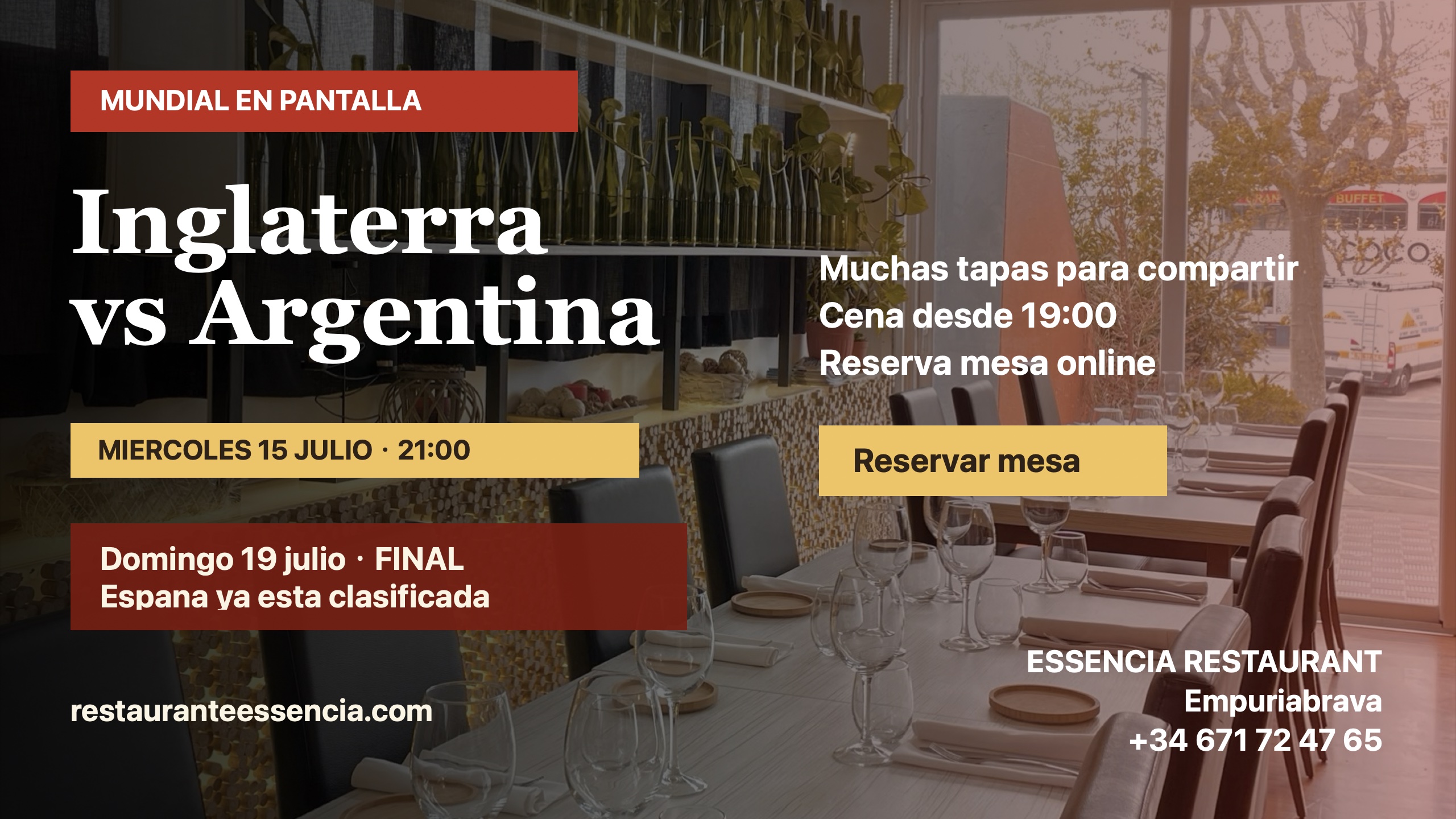 Cartel de futbol en Essencia con Inglaterra contra Argentina y final con Espana